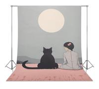Man and Cat Backdrop Background for Photography High Density Polyester Fabric Background Banner Seamless Photo Booth Prop Backdrop 56"x98" for Birthday Party Decor Photoshoot Banner Props