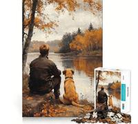 Man And Dog by The River 1000 Piece Jigsaw Puzzles for Teenagers Jigsaw Memory Build True Detail Playful Challenge (38x26cm)