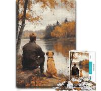 Man And Dog by The River Wooden Jigsaw Puzzle, Adult Brain Game, 300 Pieces | A hands-on home pastime - easier piece organisation at your own pace.