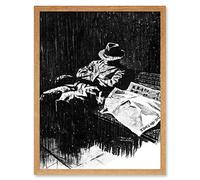 Man Asleep Rain Bench Dog Art Print Framed Poster Wall Decor 12x16 inch