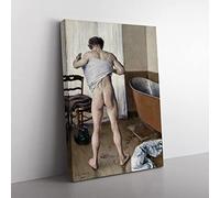 Man At His Bath By Gustave Caillebotte Classic Painting Canvas Wall Art Print Ready to Hang, Framed Picture for Living Room Bedroom Home Office Décor, 50x35 cm (20x14 Inch)
