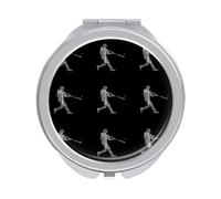 Man Baseball Batter Hits the Ball on Dark Folding Make Up Mirror, Compact 2X/1X Magnification Mirror, Women Portable Travel Makeup Mirror 2.4 x 2.4 inch