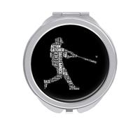 Man Baseball Batter Hits the Ball on Dark Folding Make Up Mirror, Compact 2X/1X Magnification Mirror, Women Portable Travel Makeup Mirror 2.4 x 2.4 inch