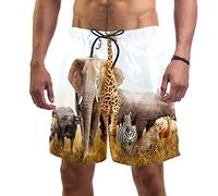 Man Beach Shorts African Safari Animals Lion Leopard Giraffe Hippo Elephant Swim Trunks Elastic Swimsuit Board Shorts for Men