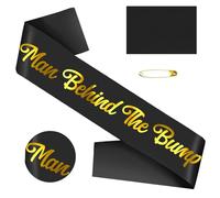 Man Behind The Bump Sash for Baby Shower, Black & Gold Foil Daddy to Be Sash for Gender Reveal Party Dad Diaper Party Decorations Supplies, Ideas Gift for Soon to Be New Father(35.6x3.74 inch)