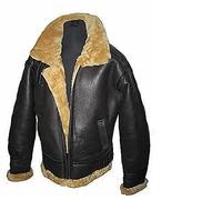 Man Big Cut Real Shearling Sheepskin B3 Avaitor Pilot WW2 Brown with Ginger Fur Warm Leather Jacket Coat (XXXXXL)