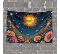 Man CABE Decor A Vibrant Garden Under A Starry Sky with A Crescent Sun Tapestry Room Decor Dorm Decor(75X100CM)