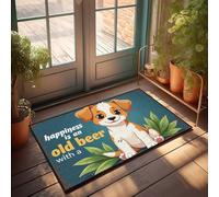 Man Cabe Decor Happiness Is An Old Beer With A Playful Pup Doormat Funny Text Doormat Front Porch Decorations Outdoor(40X60CM)