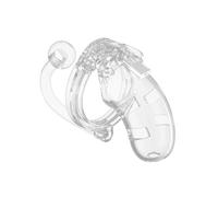 Man Cage 10 Male 3.5 Inch Clear Chastity Cage With Anal Plug