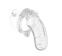 Man Cage 11 Male 4.5 Inch Clear Chastity Cage With Anal Plug