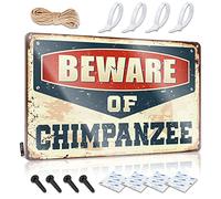 Man Cave Accessories Beware of Chimpanzee Metal Sign Front Door Sign Funny Tin Signs Vintage ( Size : 20X30CM )