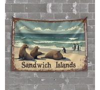 Man Cave Bar Penguins and Seals Relaxing On The Beach in Sandwich Islands Tapestry Bar Accessories Man Cave Funny Patio Decor(75X100CM)