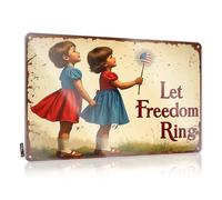 Man Cave Bar Two Girls Blowing On A Dandelion With An American Flag In The Center Tin Sign Bar Signs For Man Cave Vintage Signs Metal(20X30CM)