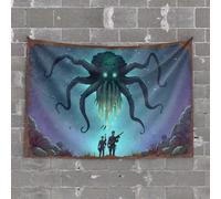 Man Cave Bar Two Soldiers Face an Giant Octopus in A Fantasy Underwater Scene Tapestry Bar Accessories Man Cave Funny Patio Decor(100X150CM)
