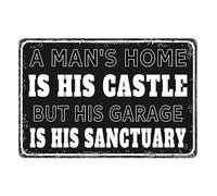 Man Cave Decor Vintage Garage Sign Funny Metal Tin Signs A Man's Home Is His Castle But His Garage Is His Sanctuary Sign Man Cave Wall Art Decor 12×8 inches