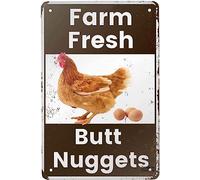 Man Cave Decor Vintage Metal Tin Sign - Farm Fresh Butt Nuggets -chicken Egg Sale Market Farm Barn Bathroom Yardr Themed Gifts Rustic Poster Art Retro 16x12 Inch
