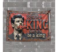 Man Cave Decorations Born to Be A King: Inspirational Quote with Puzzle Piece Symbol Tapestry Ceiling Decor Funny Decor for Bar(100X150CM)