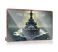 Man Cave Decorations Free Battle: The Mighty Ship Sails On Tin Sign Vintage Tin Signs Funny Gaming Metal Tin Decor(20X30CM)