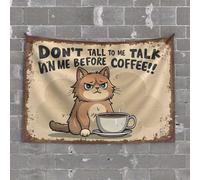 Man Cave Decorations Grumpy Cat with Coffee: 'Don't Talk to Me Before Coffee!' Tapestry Ceiling Decor Funny Decor for Bar(100X150CM)