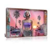 Man Cave Decorations Vibrant Sunset In Retro Cityscape With Stylish Woman Tin Sign Vintage Tin Signs Funny Gaming Metal Tin Decor(20X30CM)