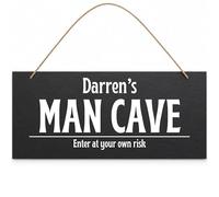 Man Cave Hanging Sign - Customisable Funny Slate Wall Plaque for Men, Dad's, Garage, Shed or Home Bar, Gift for Him