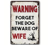 Man Cave Metal Sign - Vintage Humorous Warning Beware of Wife - Premium Garage Decor for Men - Funny Bar Tin Sign with Rustic Charm & Cool Collectible Status 12x16 Inch
