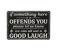 Man Cave Metal Signs if Something Here Offends you Please let us Know we Can All use a Good LaughFunny Garage Sarcastic Vintage Tin Sign Suitable For Home Bar Yard Office Aluminum 8x12 Inch