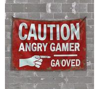 Man Cave Rules Caution: Angry Gamer In The House! Tapestry Dorm Decoration Funny Kitchen Decor(100X150CM)
