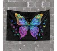 Man Cave Rules Colorful Butterfly Wings Design Tapestry Man Cave Accessories and Decor Decor for Bedroom(75X100CM)