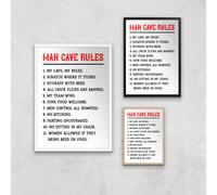 Man Cave Rules Giclee Art Print - A4 - Wooden Frame
