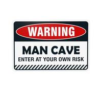 Man Cave Sign, Enter at Your Own Risk Metal Warning Sign with Easy Install for Indoor Outdoor Security, Business Office Home Garden Street Decor 30 x 20 cm