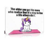 Man Cave Sign Metal Sign Unicorn Doing Yoga, Caption: "Finding Peace In The Present Moment. Tin Sign Bar Decor For Home Retro Tin Signs(20X30CM)