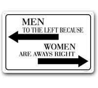 Man Cave Signs,Funny Sarcastic Signs,Home Wall Decor,Coffee Bar Signs "Men To The Left Because Women Are Always Right" Metal Aluminum Sign 6x8 Inch