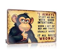 Man Cave Signs Vintage Funny Monkey With Thoughtful Expression And Caption About Good Intentions Going Wrong. Tin Sign Bbq Signs Outdoor Man Cave Wall Decor(30X40CM)