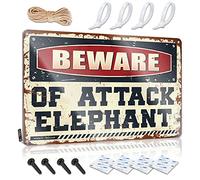 Man Cave Wall Decor Beware Of Attack Elephant Tin Sign Metal Tin Sign Retro Home Decor For Men(30X40CM)