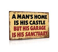 Man Cave Wall Decor Garage Accessories For Men, Vintage Metal Tin Sign Garage Man Cave Wall Decor - A Man's Home Is His Castle But His Garage Is His Sanctuary Sign 12x8 in