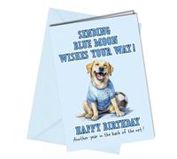 Man City FC Birthday Card, Golden Retriever Dog, Blank Inside 'Another year in the back of the net' Birthday card from the dog #1720