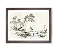 Man Crossing The Bridge By Kono Bairei Asian Japanese Framed Print | A4 Walnut Framed Wall Art | Ready to Hang | Asian Cityscape Picture | Living Room Bedroom Lounge Office