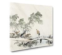Man Crossing the Bridge by Kono Bairei Canvas Print | Gallery Wrapped 30mm Frame Wall Art | 20x20 inches | Ready to Hang | Asian Cityscape Picture | Living Room Bedroom Lounge Office