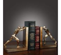 Man Decorative Book Ends, Resin Non-Skid Bookends for Heavy Books, Decorative Shelf Bookends for Home, Office, Study(Gold)