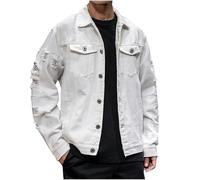 Man Denim Coats for Mens Long Sleeve Hippy Medieval Western Ripped Renaissance Peasant Motorcycle Distressed Plain Steampunk Winter Fall Button 2025 Clothes 3XL