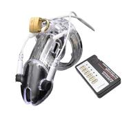 Man Electric Shock Chastity Cage, Lightweight Cock Cage Chastity Device Sex Toys for Man with 5 Sizes Rings (Transparent)