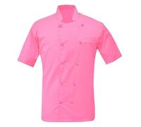 Man for Chef Jacket Short Sleeve,Food Service, Caterers, Bakers(Size : S-6XLarge), Pink, 3XL
