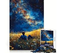 Man Gazing at The Starry Sky Jigsaw Puzzle 1000 Piece for Teenagers Cognitive Boost Smooth Connection Fun Play Art Piece (38x26cm)