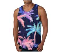Man Hawaiian Shirts Sale Clearance Stretch Beach Vests Tropical Coconut Print Tank Top Gym Sleeveless Vest Tops Mens Crewneck Color Block Thin Cami Tanks Summer Vacation Tees 2025 Plus Size S-XXL