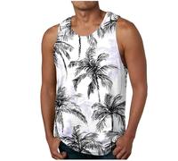 Man Hawaiian Shirts Sale Clearance Stretch Beach Vests Tropical Coconut Print Tank Top Gym Sleeveless Vest Tops Mens Crewneck Color Block Thin Cami Tanks Summer Vacation Tees 2025 Plus Size S-XXL