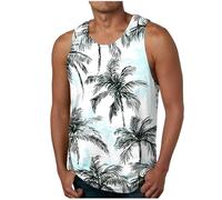 Man Hawaiian Shirts Sale Clearance Stretch Beach Vests Tropical Coconut Print Tank Top Gym Sleeveless Vest Tops Mens Crewneck Color Block Thin Cami Tanks Summer Vacation Tees 2025 Plus Size S-XXL