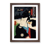 Man Holding A Samurai Sword By Toyohara Kunichika Asian Japanese Framed Print | A4 Walnut Framed Wall Art | Ready to Hang | Asian Nature Picture | Living Room Bedroom Lounge Office