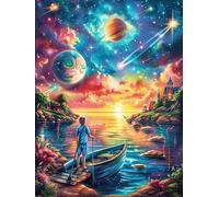 Man in A Boat Under A Cosmic Galaxy 300 Pcs Jigsaw Puzzle Bundle Wildlife Pet Puzzle for Adults Teens 14+ Fun Family Game Mindful Activity Spring Gift Precision Cut Board 300 PCS