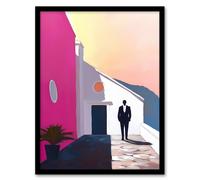 Man In Tuxedo Minimalist Mexican Patio Porch Framed Art Print Artery8 Pink W12 inch x H16 inch